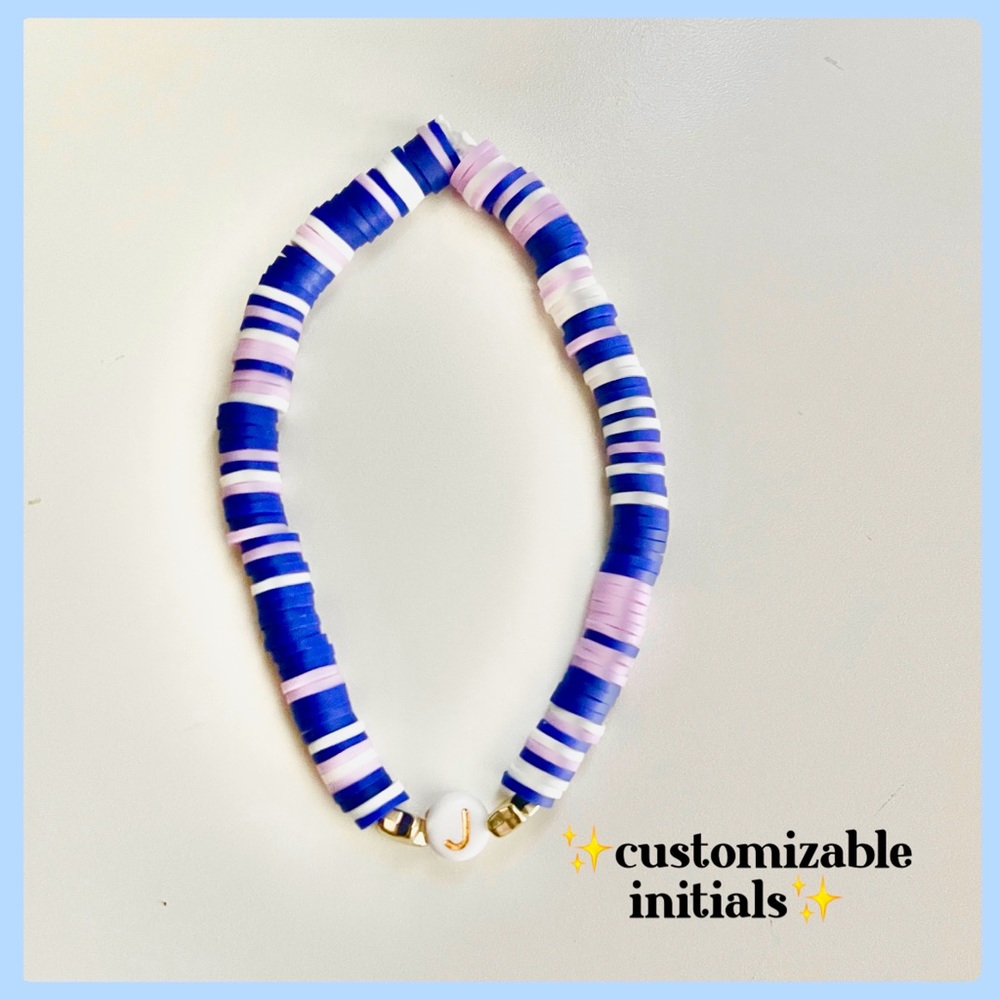 💜Electric Purple💜 clay beads bracelet. [Customizable initial]